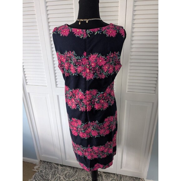 Talbots Dress Women's 10 Navy Pink Sleeveless Floral Sheath Daisies Cottagecore - Picture 6 of 12